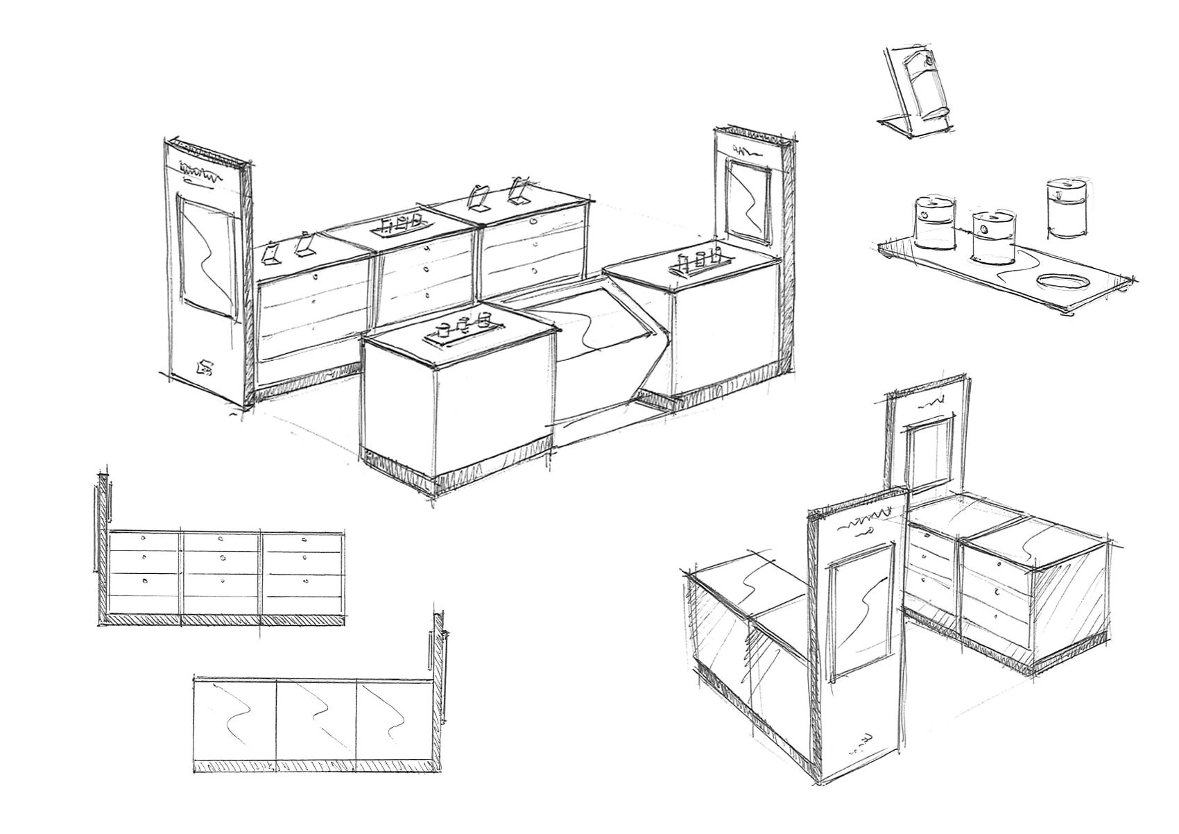 Retail Interior Design Sketch - Kiosk, Pop-up shop Manufacturing